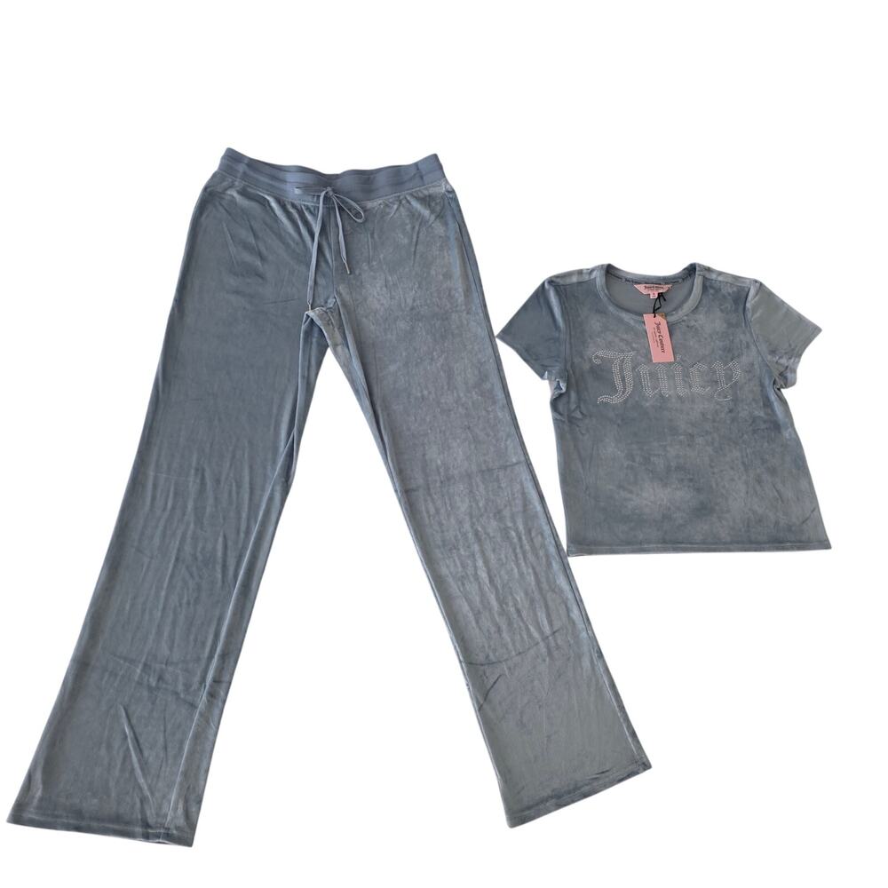 NWT Juicy Couture Blue 2 Piece Velvet Shirt and Pants Lounge Set, Y2K - Picture 2 of 15